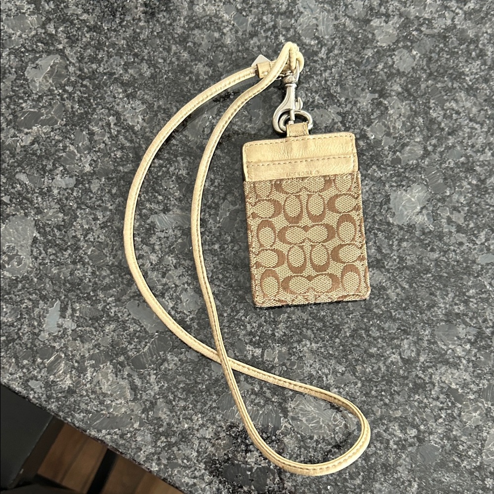 Coach Beige and Gold ID Lanyard